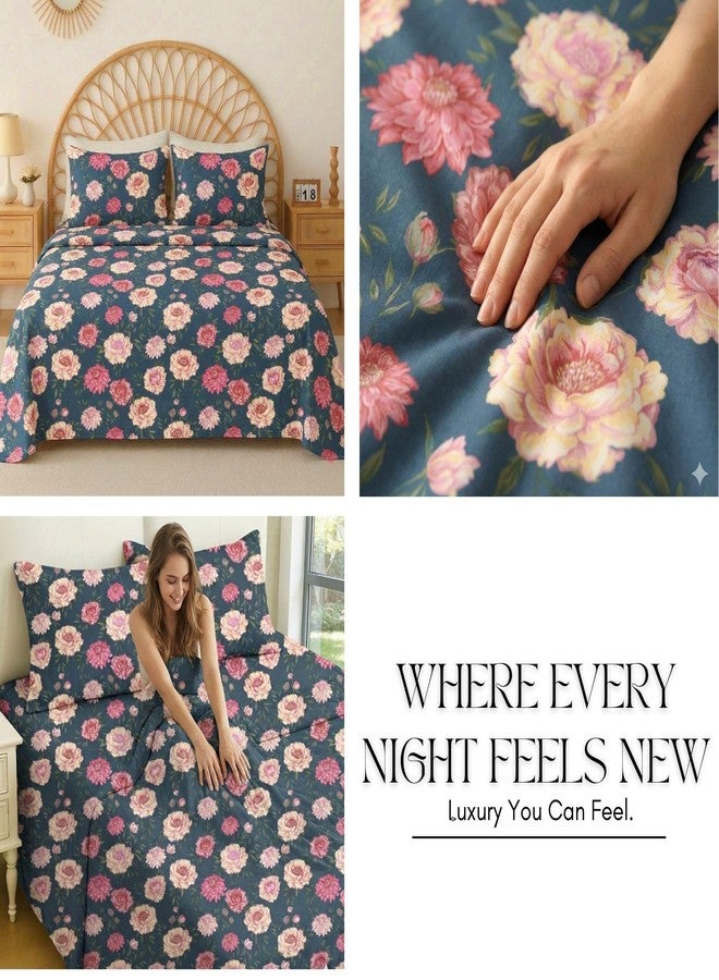 VAS COLLECTIONS Cloud Cotton Double Bedsheet 180 TC | Soft & Breathable Cotton Bedding Set with 2 Pillow Covers | Elegant Floral Printed Bed Sheet for Bedroom & Home | 90 x 90 Inches (Midnight Bloom) - Image 5