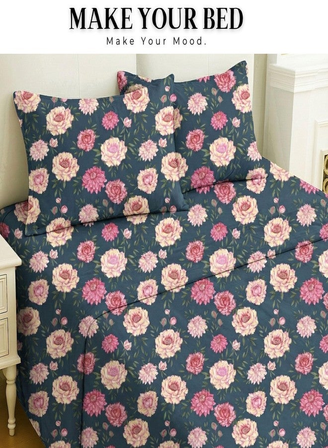 VAS COLLECTIONS Cloud Cotton Double Bedsheet 180 TC | Soft & Breathable Cotton Bedding Set with 2 Pillow Covers | Elegant Floral Printed Bed Sheet for Bedroom & Home | 90 x 90 Inches (Midnight Bloom) - Image 3