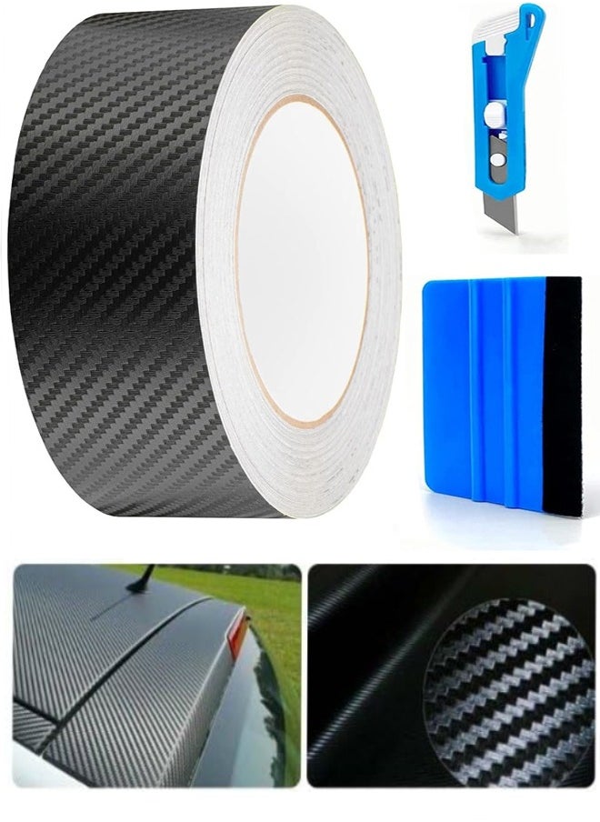 Generic 3D Carbon Fiber Car Wrap Roll，Black Carbon Fiber Vinyl Tape Auto Wrapping Film Adhesive Vinyl Wrap for Car DIY Car Waterproof Carbon Film with Felt Squeegee and Utility Knife (2in x 32ft)  - Image 1