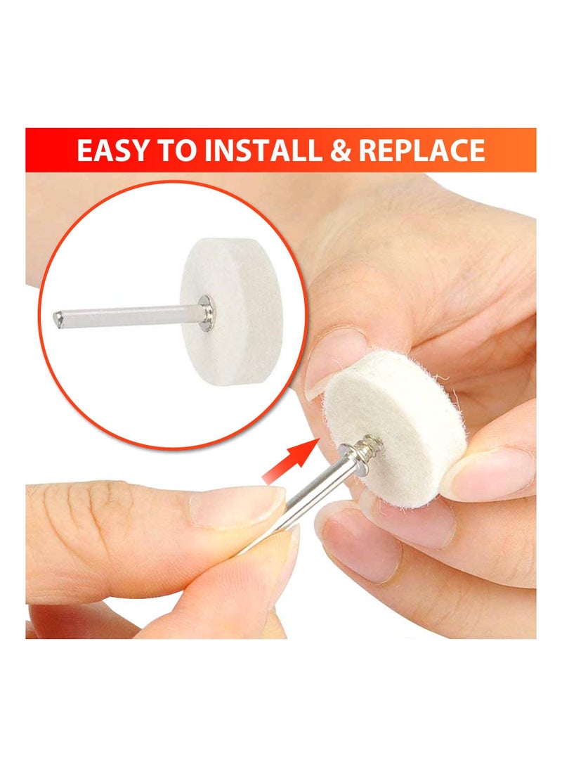 110PCS Wool Felt Polishing Pads, Buffing Grinding Wheel Rotary Tool Set with 1/8 Inch Shank  Replacement Polishing Wheels, Point  Mandrel Kit for Drill Plastic Glass Metal Jewelry 9/ 12/ 25mm - Image 4