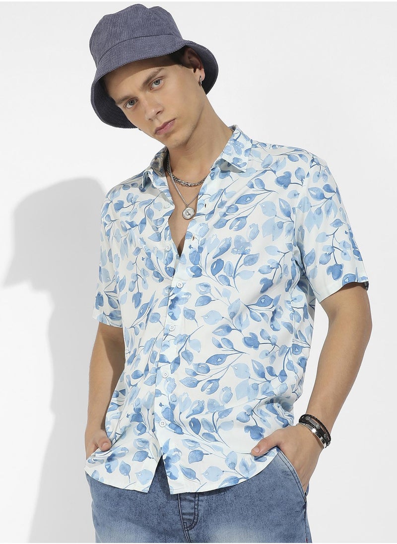 Campus Sutra - Men's Artistic Foliage Print Button Up Shirt - Image 1