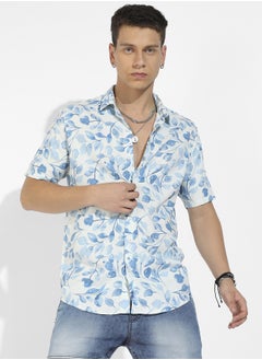 Campus Sutra Men's Artistic Foliage Print Button Up Shirt  - Image 2