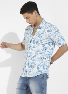 Campus Sutra Men's Artistic Foliage Print Button Up Shirt  - Image 3