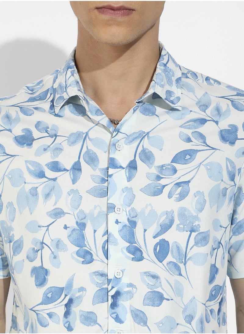 Campus Sutra - Men's Artistic Foliage Print Button Up Shirt - Image 1
