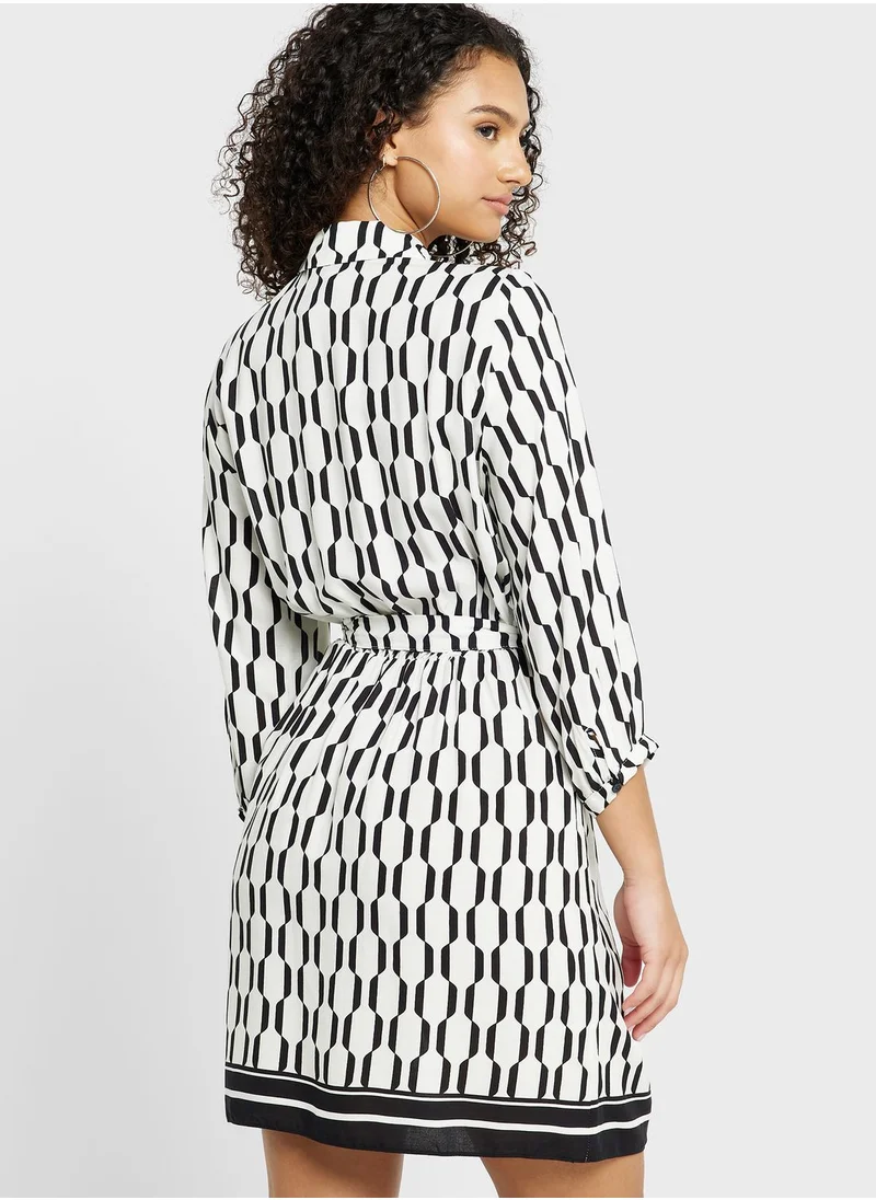 NEW LOOK Printed Belted Dress