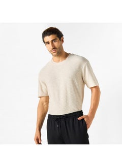 Iconic Iconic Textured Crew Neck T-shirt with Short Sleeves  - Image 1