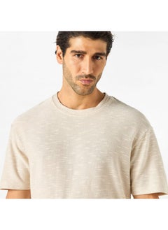 Iconic Iconic Textured Crew Neck T-shirt with Short Sleeves  - Image 4