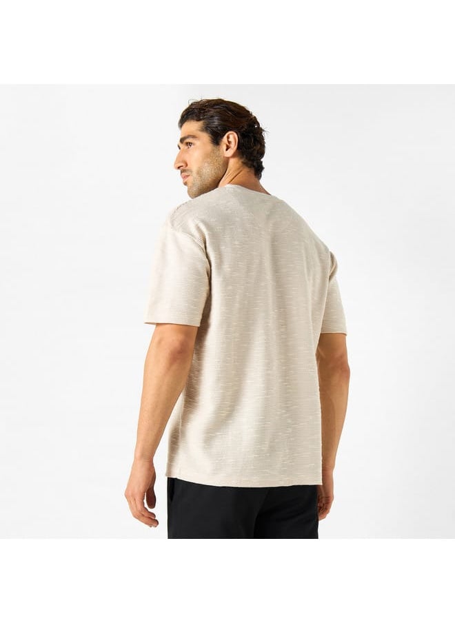 Iconic Iconic Textured Crew Neck T-shirt with Short Sleeves  - Image 3