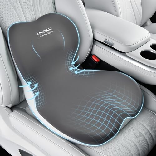 Coverado Seat Cushion and Lumbar Support Pillow One Piece for Car Office Chair Ergonomic Memory Foam Desk Chair Cushion Back Support Pillow Sciatica  Back  Tailbone Pain Relief CushionGray