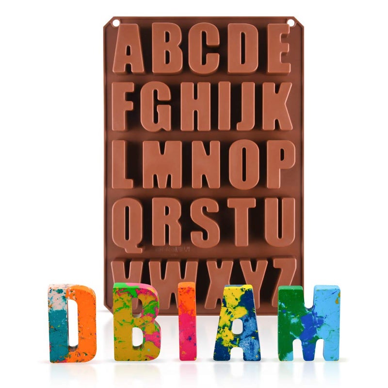 26 Cavities Large Letter Molds Silicone Alphabet Mold for Crayon Resin Chocolate Candy Wax Cake Baking Decor 1
