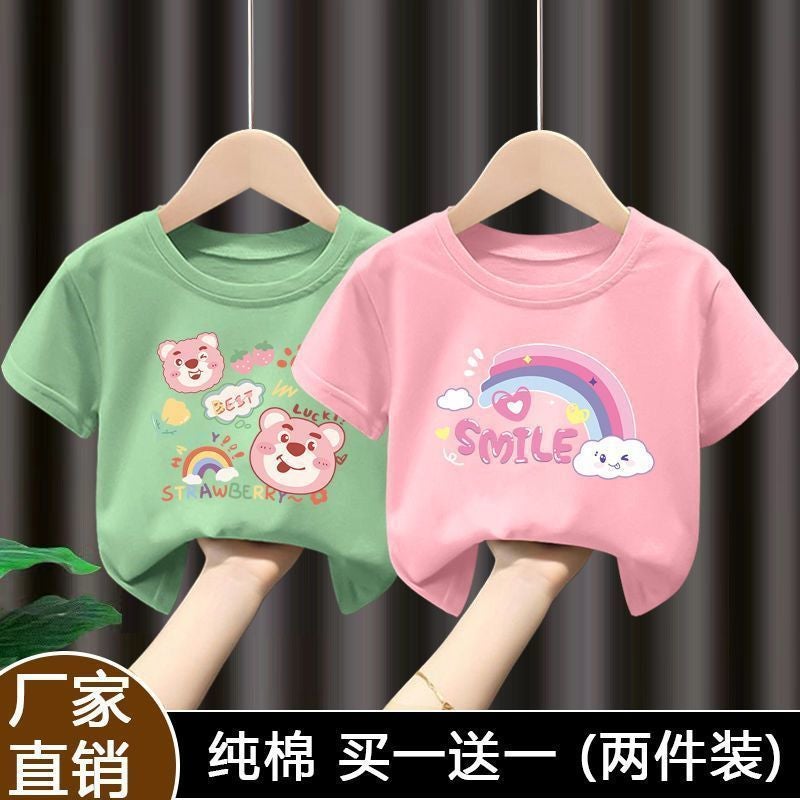 Summer 100 Cotton Girls Short-Sleeved T-Shirt Cartoon All-Match Half-Sleeved T-Shirt New Style 12 - Image 1