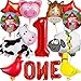 XIAMOOR 14 PCS Farm Animal Balloons Cow Sheep Duck Rooster Pig Donkey Balloons Barnyard Balloon Supplies with Large Number 1 Foil Balloon for Farm Animal Theme 1st Birthday Party Decor Supplies - Image 2