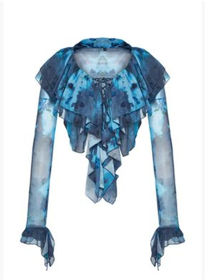 trendyol Multicolored Ruffle Tulle Blouse TPRAW24BZ0009