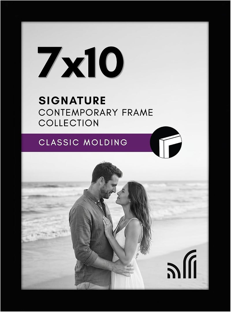 Americanflat 7x10 Picture Frame with Shatter-Resistant Glass - Gallery Style Frame with Engineered Wood - Signature Collection - Photo Frame for Tabletop and Wall Display - Black - Image 1