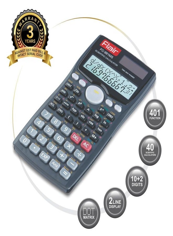 Flair FC-991 MS Scientific Calculator | 401 Functions with 40 Scientific Calculations | Two Line Display | Matrix & Vector Calculations | Two Way Power | 10 + 2 Digits Calculator | Black, Pack of 1 - Image 3
