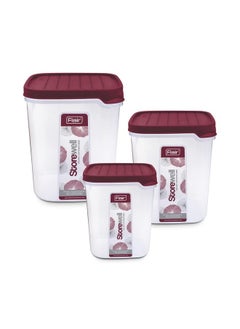 FLAIR Storewell Square Food Storage Containers Set of 3 (6L, 8L, 12L)- Maroon, Air Tight Containers for Kitchen Storage Ideal kitchen box for Rice, Atta and Grains, BPA-Free, Food Grade