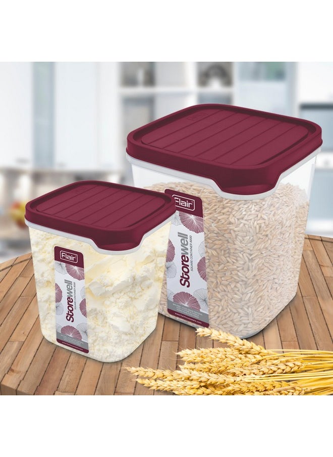 Flair - FLAIR Storewell Square Food Storage Containers Set of 3 (6L, 8L, 12L)- Maroon, Air Tight Containers for Kitchen Storage Ideal kitchen box for Rice, Atta and Grains, BPA-Free, Food Grade - Image 1