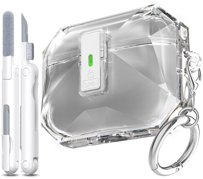 R-fun Rfun for AirPods Pro 3 Case Transparent NonYellowing with Cleaning Kit Keychain Auto PopUp Lid Design for AirPods Pro 3rd Generation Case Compatible with Magsafe Clear Black - Image 2