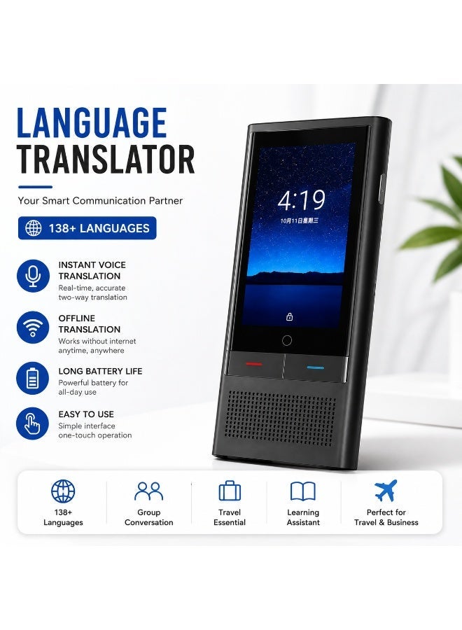 Smart Voice Translator Device with 142 Languages, HD Touch Screen, Photo Translation & Noise Reduction - Image 1