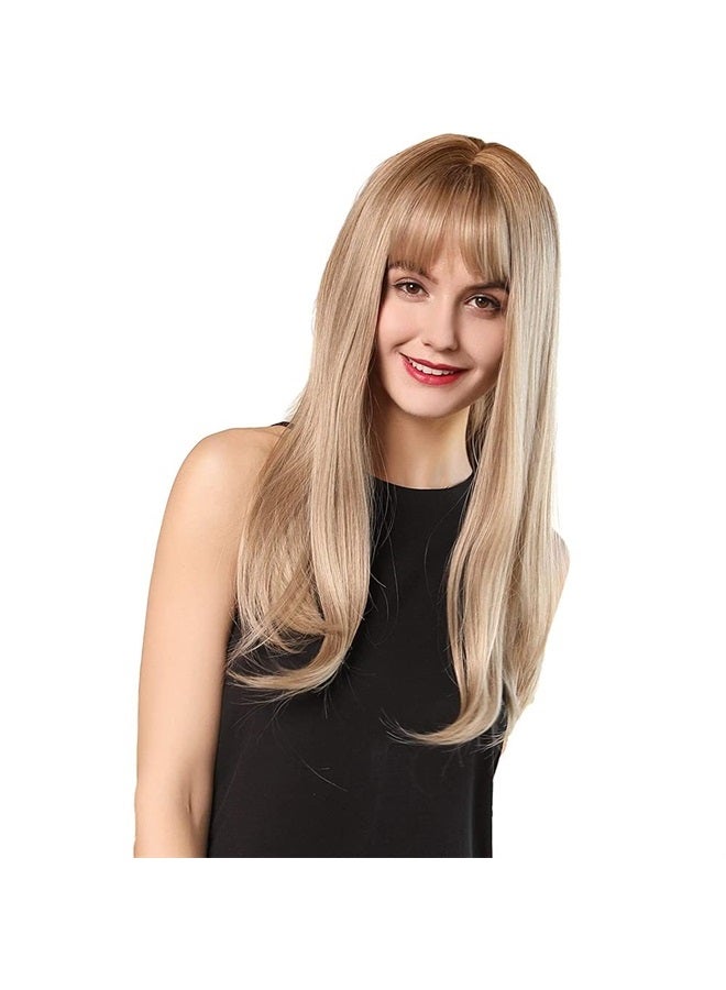 Esmee 24Inch Charming Wig Light Blonde Long Wigs for Women Middle Parting Natural Straight Heat Resistant Synthetic Wigs for White Women with Bangs - Image 1