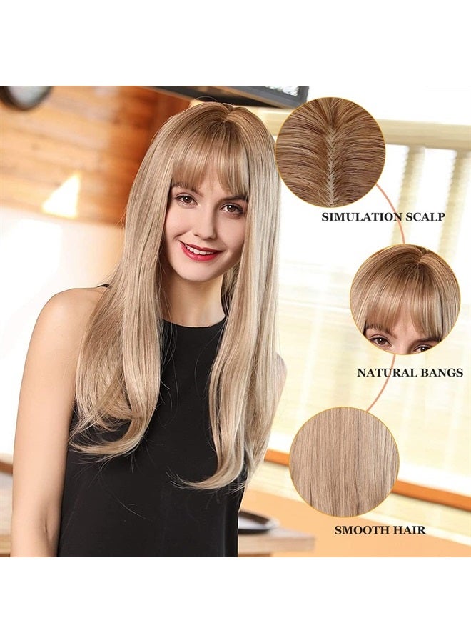 Esmee 24Inch Charming Wig Light Blonde Long Wigs for Women Middle Parting Natural Straight Heat Resistant Synthetic Wigs for White Women with Bangs - Image 2