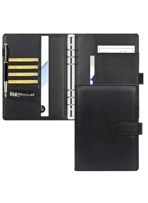 Leather A5 Binder, 6 Round Ring Binder Planner Notebook Cover for A5 Filler Paper (Black Inner Paper Not Included)