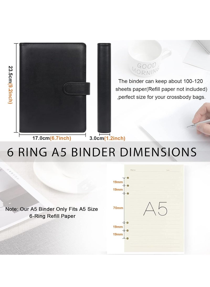 Bukela Leather A5 Binder, 6 Round Ring Binder Planner Notebook Cover for A5 Filler Paper (Black Inner Paper Not Included)  - Image 4