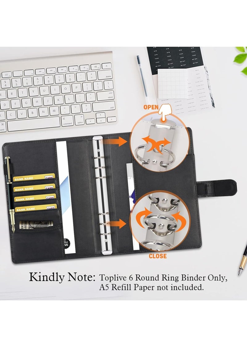 Bukela - Leather A5 Binder, 6 Round Ring Binder Planner Notebook Cover for A5 Filler Paper (Black Inner Paper Not Included) - Image 1