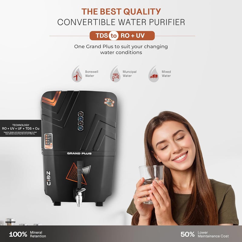 GRAND PLUS 12 L Water Purifier With RO UV UF TDS ALK Copper 7 Layer Protection For Home Fully Automatic Made in India 1 Year Warranty - Image 4