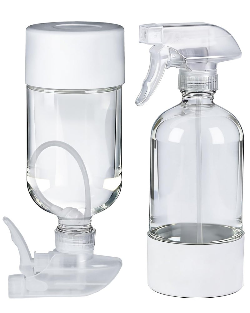 TERESRY 2 Pack 360Â° Glass Spray Bottles with Silicone Sleeve, 16 oz Empty Refillable Containers with Adjustable Spray Nozzles, Spray Bottles for Hair, Cleaning Solutions and Plants White - Image 1