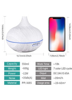 هومار كيت كبير الناشر البخور ورطوبة الضباب البارد 550ml أبيض  - Image 5