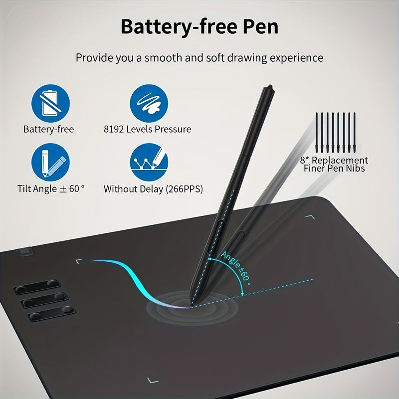 Drawing Digital Tablet With Stylus Black For Computers PC Mobile Laptops Supports Android Mac Windows - Image 5