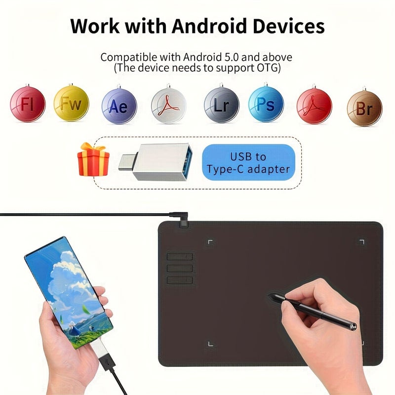 Drawing Digital Tablet With Stylus Black For Computers PC Mobile Laptops Supports Android Mac Windows - Image 2