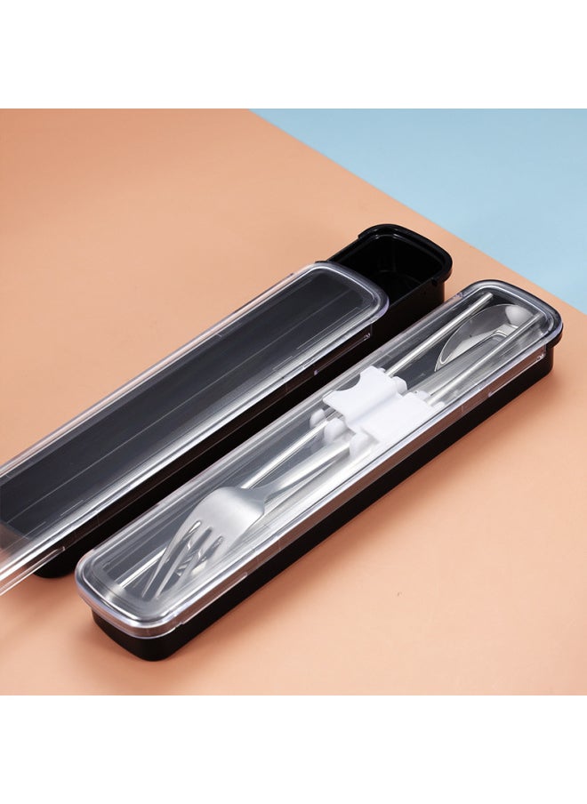 Generic - Portable PC Transparent Lid Tableware Box Pull-out Box Thickened Lengthened Lunch Box ABS 24cm Tableware Non-Deformation Pattern-Specifications:Pink With Tableware - Image 1