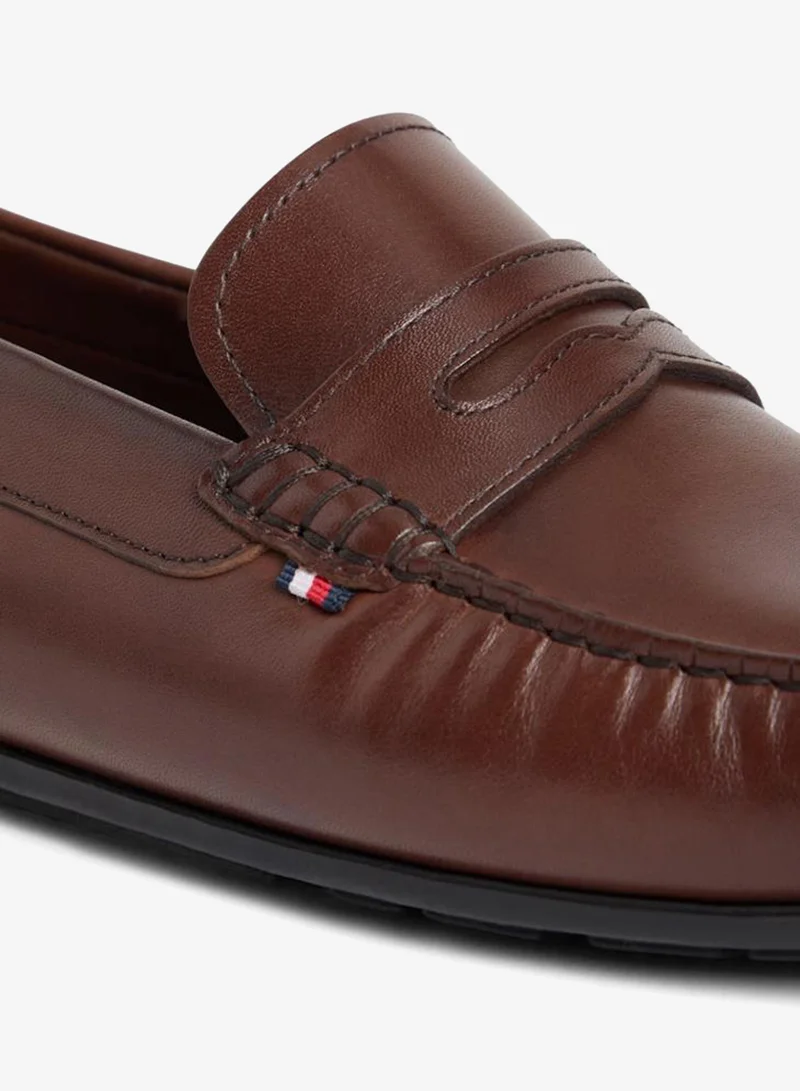 Tommy Hilfiger Dark Mocha Leather Logo Penny Strap Driver Shoes for Men | Best Price UAE
