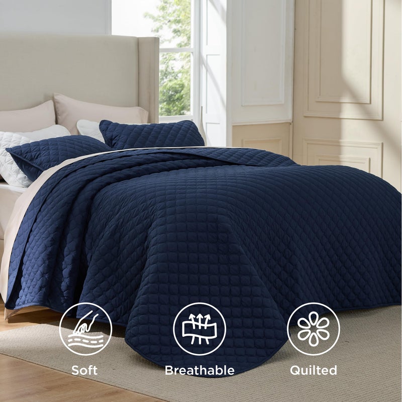 Bedsure Quilts Queen Size - Lightweight Bedspreads Queen Size with Classic Honeycomb Quilting, Soft Quilt Bedding Set, Navy Comforter Set Coverlet for All Seasons with 2 Pillow Shams (90" x 96") - Image 2