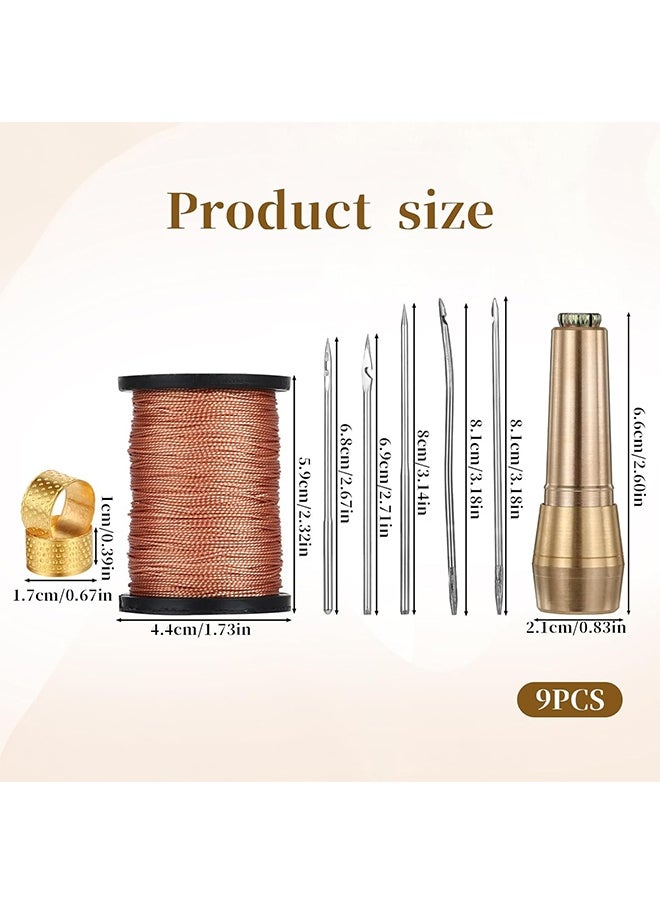 HY 9 Pcs Leather Sewing Awl Kit Including 45m Thread and Thimble Canvas Leather Sewing Awl Needle with Copper Handle with 6 Needles for Craft Needle Kit Shoe Repair Tool  - Image 2