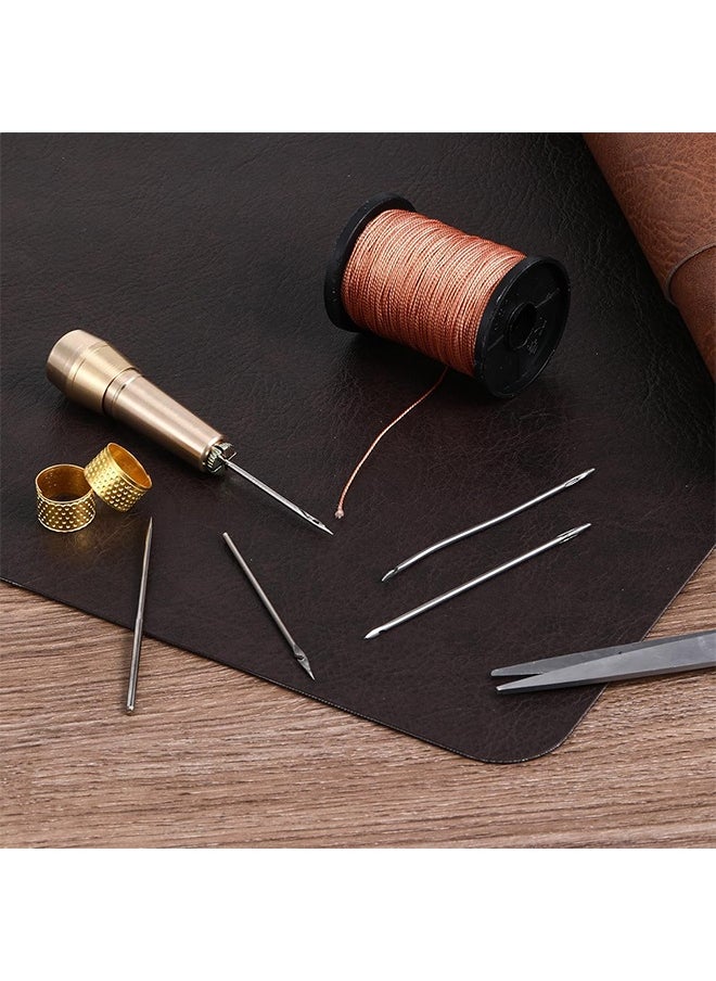 HY 9 Pcs Leather Sewing Awl Kit Including 45m Thread and Thimble Canvas Leather Sewing Awl Needle with Copper Handle with 6 Needles for Craft Needle Kit Shoe Repair Tool  - Image 5