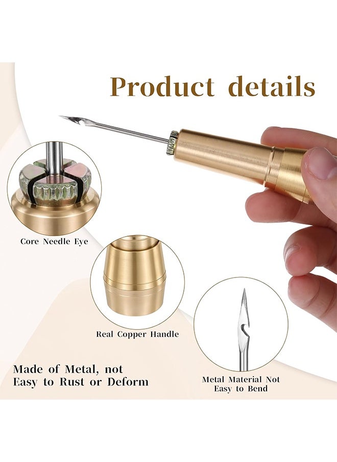 HY 9 Pcs Leather Sewing Awl Kit Including 45m Thread and Thimble Canvas Leather Sewing Awl Needle with Copper Handle with 6 Needles for Craft Needle Kit Shoe Repair Tool  - Image 3