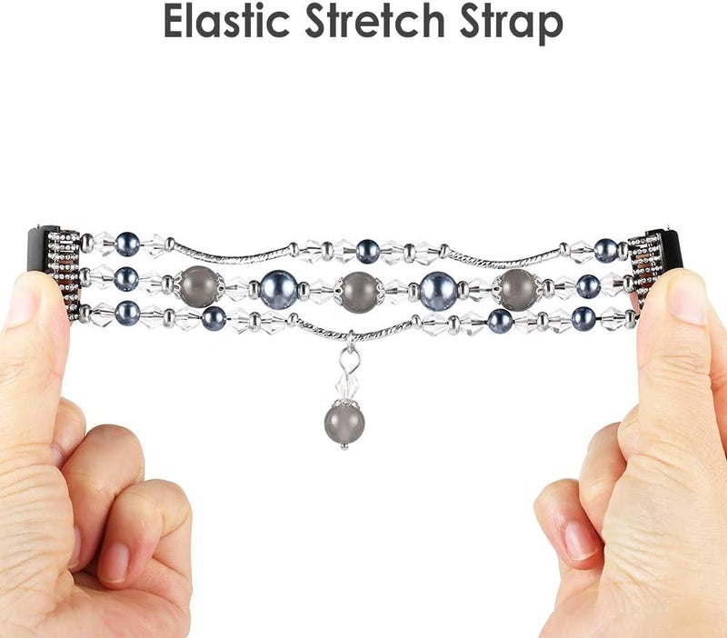 Simpeak Band Compatible with Fitbit Versa  Versa 2 Elastic Beaded Pearl Band Replacement for Women Black - Image 3