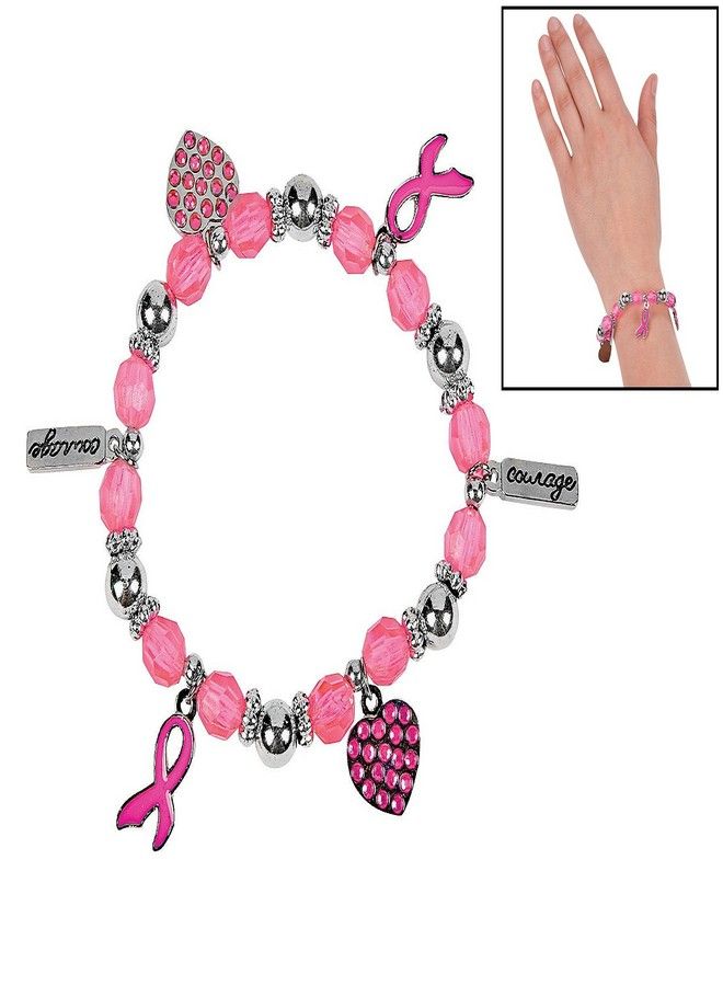 Fun Express - Pink Ribbon Charm Bracelet - Jewelry - Bracelets - Bead Bracelets - 12 Pieces - Image 4