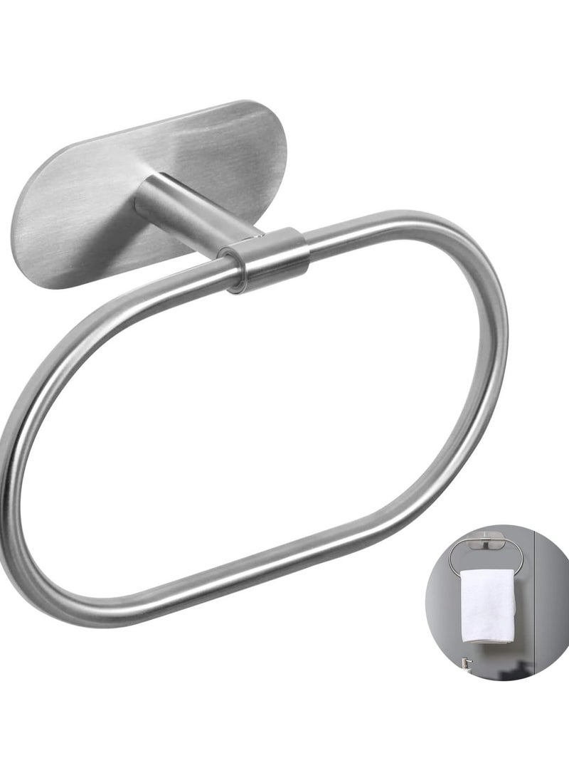 Oasisgalore Stainless Steel Brushed Nickel Adhesive Towel Ring, No-Drill Wall Mount for Kitchen & Bathroom  - Image 1