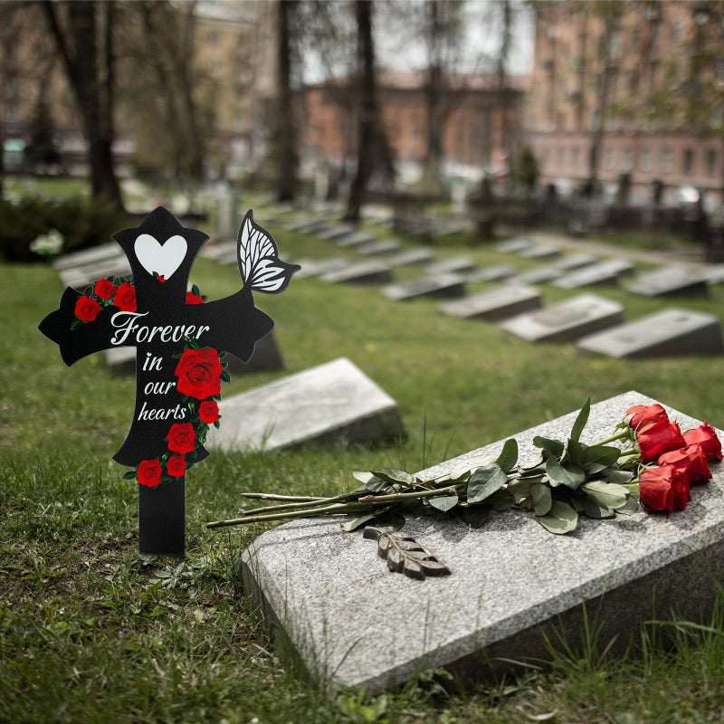 JMZYJZH Cemetery Decorations for Grave, Son Mom Dad Grave Site Decorations Artificial Flowers for Cemetery, Cross Graves Markers for Cemeteries - Image 4