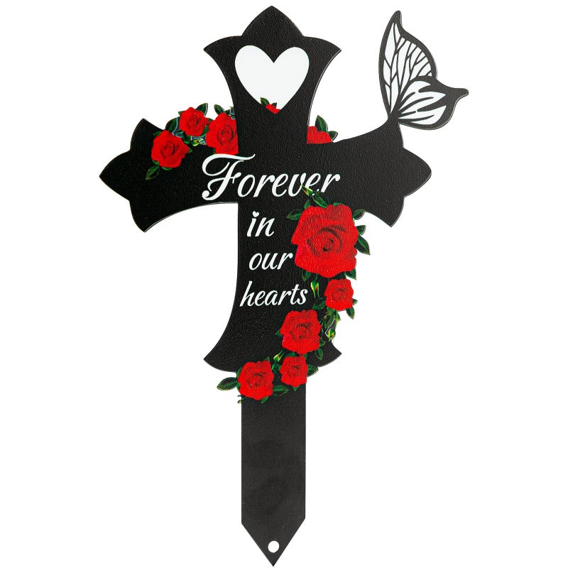 JMZYJZH Cemetery Decorations for Grave, Son Mom Dad Grave Site Decorations Artificial Flowers for Cemetery, Cross Graves Markers for Cemeteries - Image 1