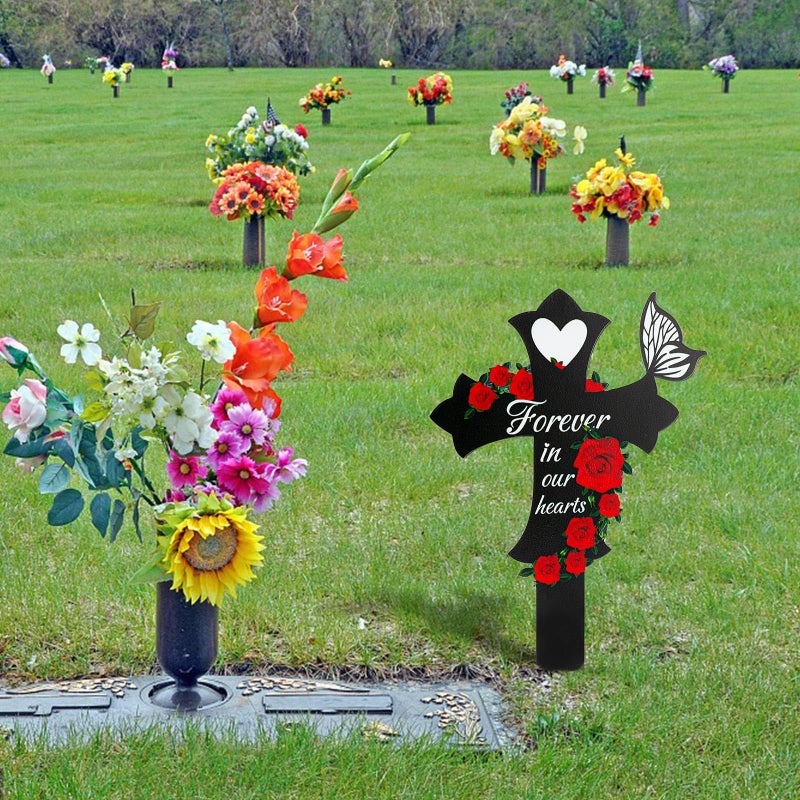 JMZYJZH Cemetery Decorations for Grave, Son Mom Dad Grave Site Decorations Artificial Flowers for Cemetery, Cross Graves Markers for Cemeteries - Image 2
