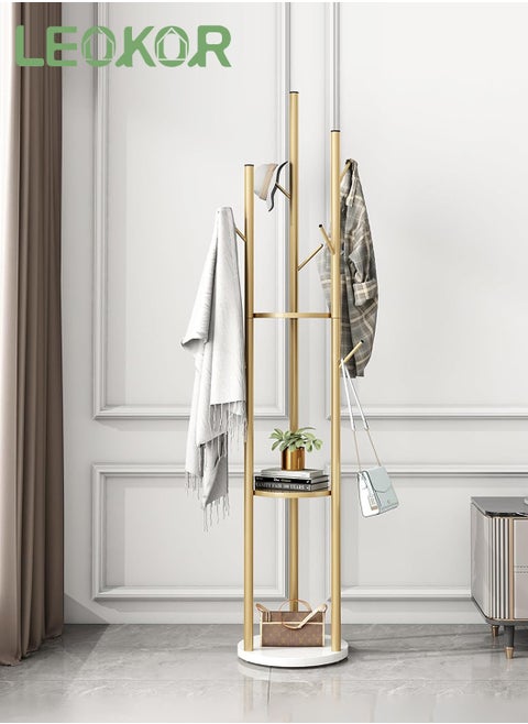 9 Hooks Coat Rack, Stylish Freestanding Coat Hanger with Storage and Tree Branch Design, Entryway Coat Rack for Coats, Bags, Hats and Mufflers