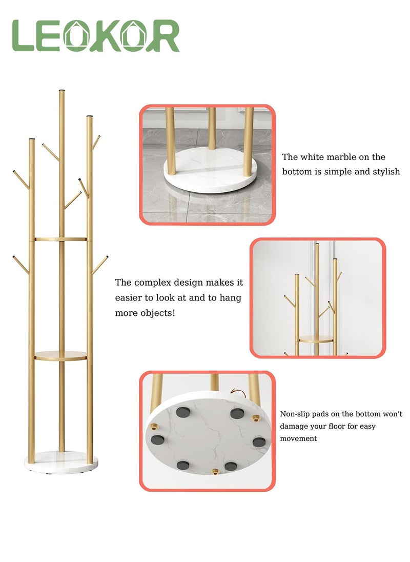 LEOKOR - 9 Hooks Coat Rack, Stylish Freestanding Coat Hanger with Storage and Tree Branch Design, Entryway Coat Rack for Coats, Bags, Hats and Mufflers - Image 1