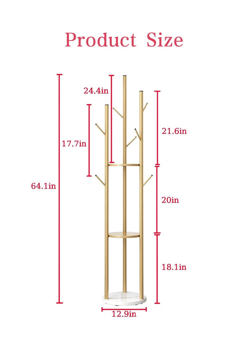 LEOKOR - 9 Hooks Coat Rack, Stylish Freestanding Coat Hanger with Storage and Tree Branch Design, Entryway Coat Rack for Coats, Bags, Hats and Mufflers - Image 1