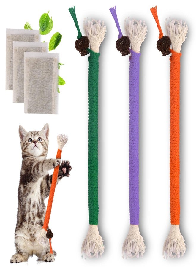 WoLover Cat Chew Toy Ropes, 3 Pack Catnip Toys for Teeth Cleaning, Sisal Rope Cat Toy for Indoor Kitten, Interactive Cat Nip Kitty Toys for All Breeds 7.87 Inches (Plus 3 Pack of Catnip) - Image 1