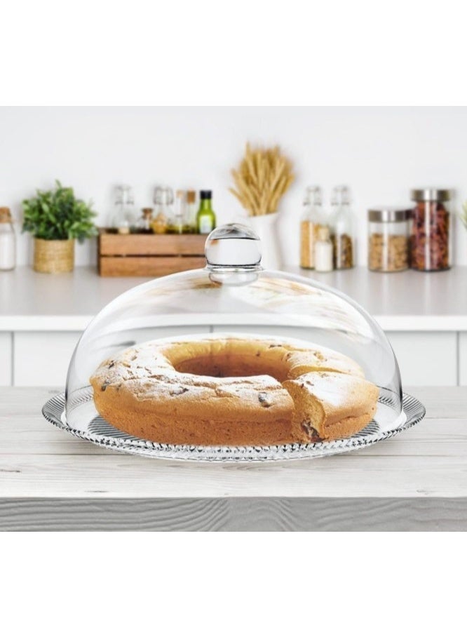 Round glass cake plate with fitted cover, 30 cm, clear and elegant design, ideal for serving and storing cakes and desserts, suitable for daily use and all types of occasions - Image 1